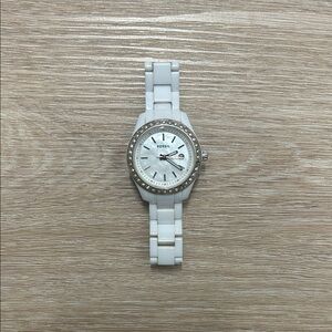 Fossil White Ceramic Watch with Sparkling Bezel
